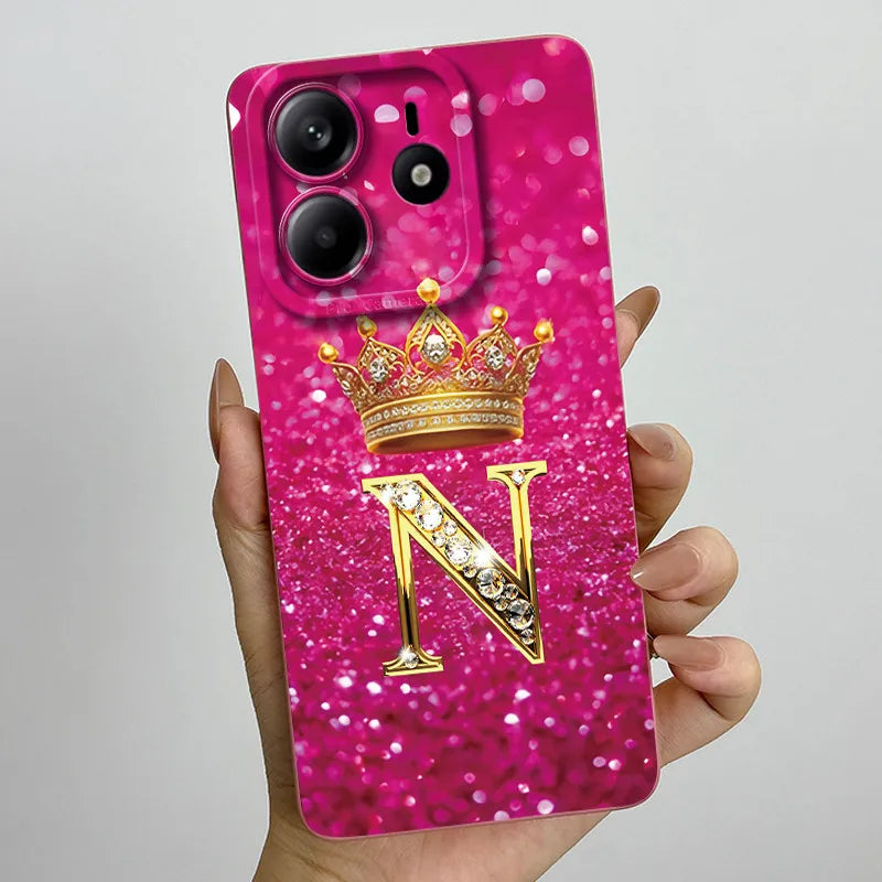 Case For Xiaomi Redmi Note 14 5G Phone Cover Note14 Global Funda Luxury Crown Letters Soft Silicone Back Cover For Redmi Note 14
