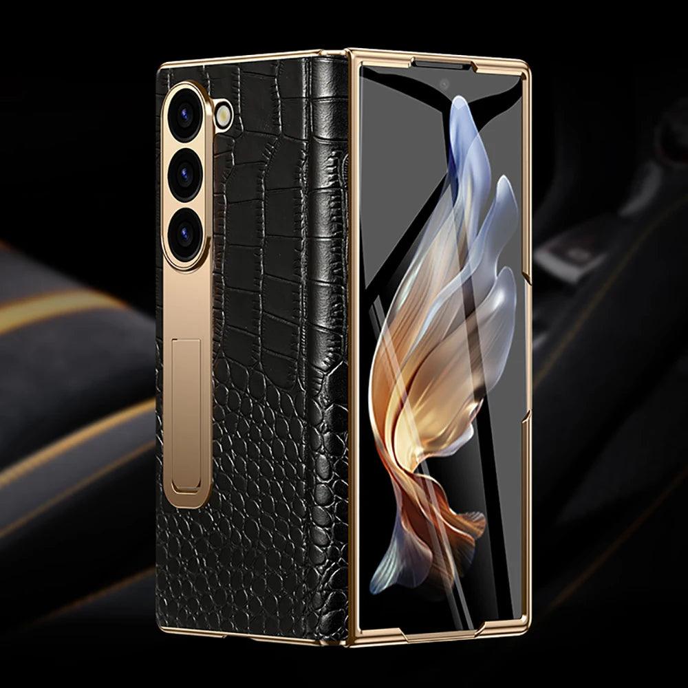 Samsung Galaxy Z Fold 3–7 Genuine Leather Magnetic Case with Kickstand