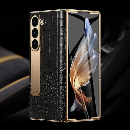 Samsung Galaxy Z Fold 3–7 Genuine Leather Magnetic Case with Kickstand