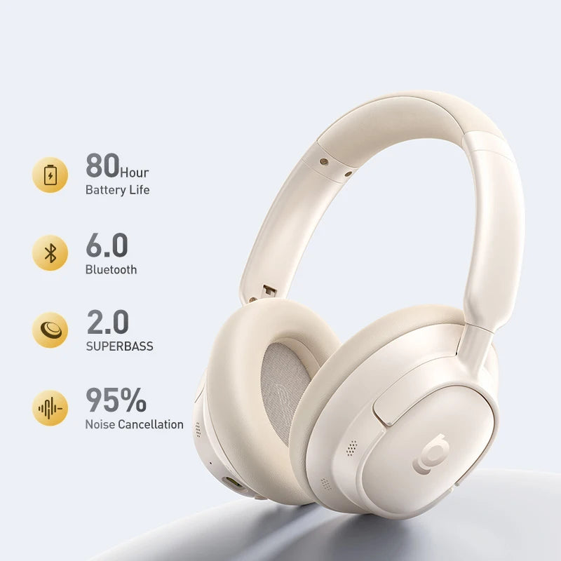 Baseus Bass BH1 NC Lite ANC Wireless Headphones 95% Noise Cancelling Headsets Headphone Bluetooth 6.0 80H Over Ear Earphones
