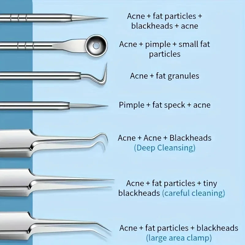 8-Piece Blackhead Remover Kit – Stainless Steel Blemish & Acne Extraction Tools – Professional Pimple Popper Set for All Skin