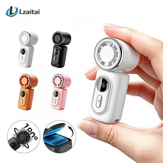 Mini Fan Portable Handheld Small Fan 5 Speeds Cooling Turbo 3000mAh 180° Adjustable Clip LED Display Type-C Rechargeable Fans