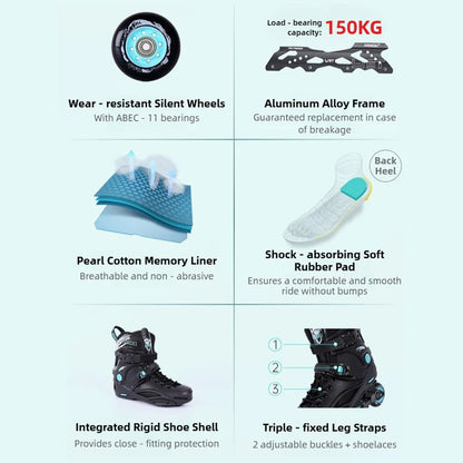 DF Adult Inline Skates Professional Roller Skating Shoes Freestyle Slalom Skates Outdoor Rollerblades for Men Women Fitness