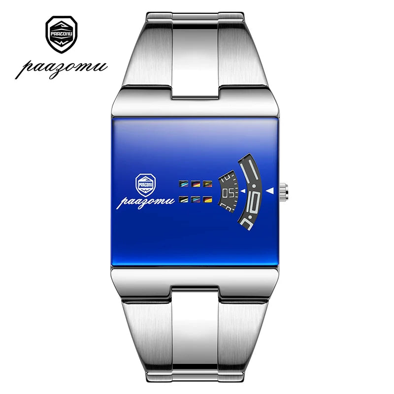PAAZOMU Luxury Business Man Watches Waterproof Fashion Rectangle Stainless Steel Quartz Sports Male Clock Best Gift Choice Reloj