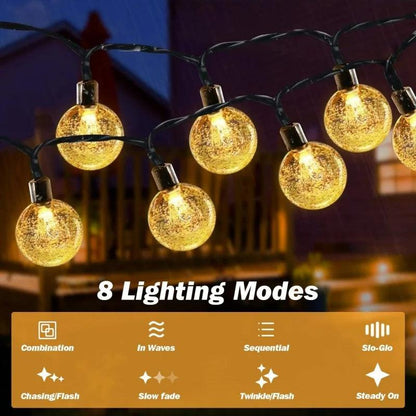 Outdoor Solar Light String LED Crystal Bubble Ball Light Waterproof Multi-mode Solar Courtyard Garden Party Decoration Light