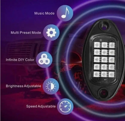 High Quality 8Pods RGB LED Rock Lights APP Control For Jeep Off-Road Truck UTV ATV Underbody Wheel Lights Car LED Chassis Strip