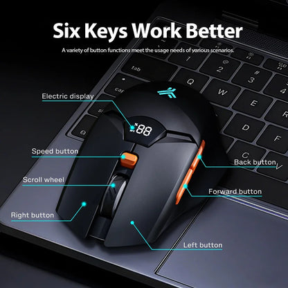 Wireless Mouse 2.4G & Bluetooth, 6-Level DPI (800 to 6400), 600mAh Battery, Ergonomic Design for PC/Laptop, Black & Grey White