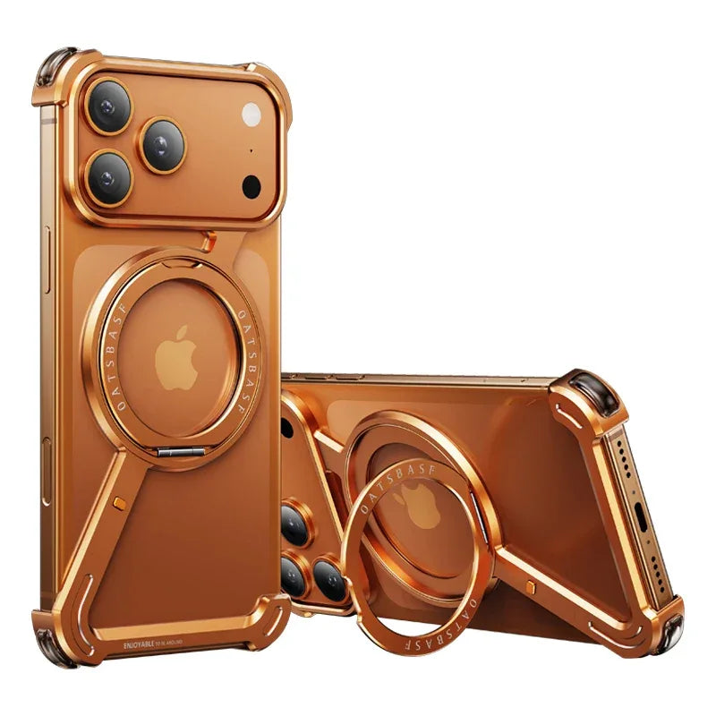 Eary Metal Magnetic Phone Case for iPhone 17 Pro Max/17 Pro/17 Air for Magsafe 360°Stand Frameless Shockproof Protector Cover