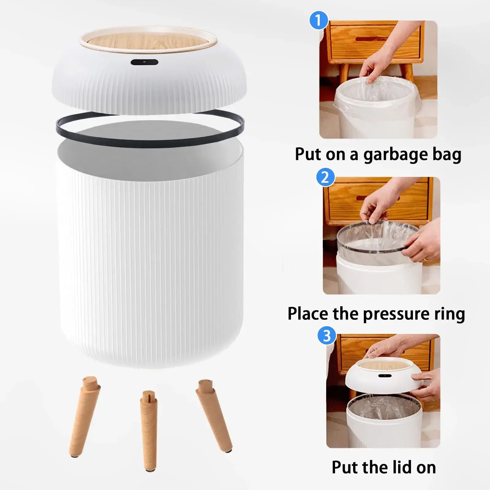 Automatic Trash Can with Lid, Small Plastic Smart Trash Can, Motion Sensor Trash Can for Bedroom, Bathroom, Kitchen, Office - Urbizia
