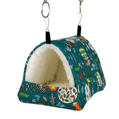 1pc Cute Print Bird Bed Mini Cage Rabbit Squirrel Mat Guinea Pig Nest Hamster House Small Animal Sleeping Bed Pet Hanging Cage - Urbizia