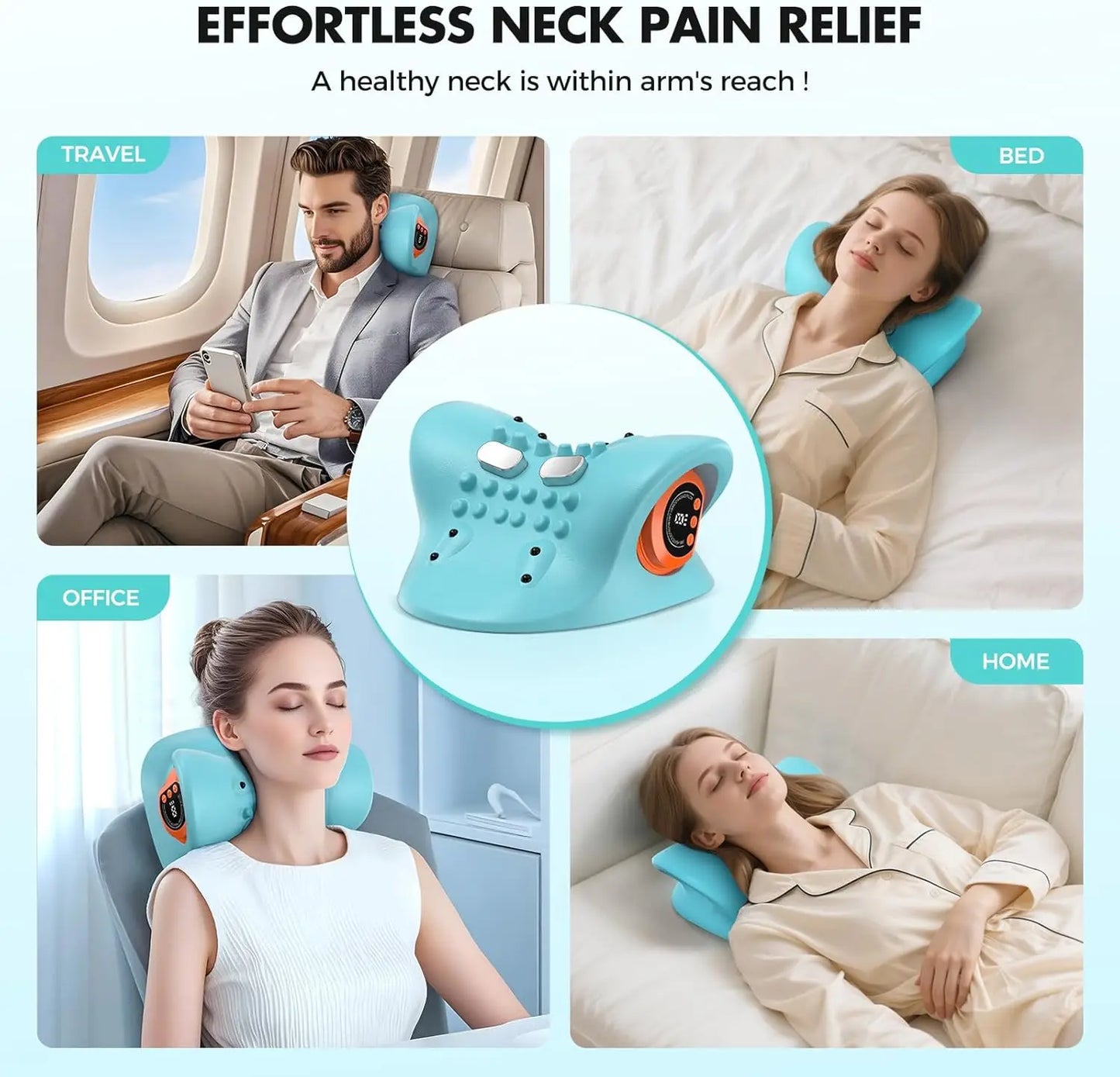 Rechargeable Portable Neck Massager Pillow3-in-1 Shiatsu Neck & Back Massager with Remote Control - Heat/Vibration/Deep Tissue