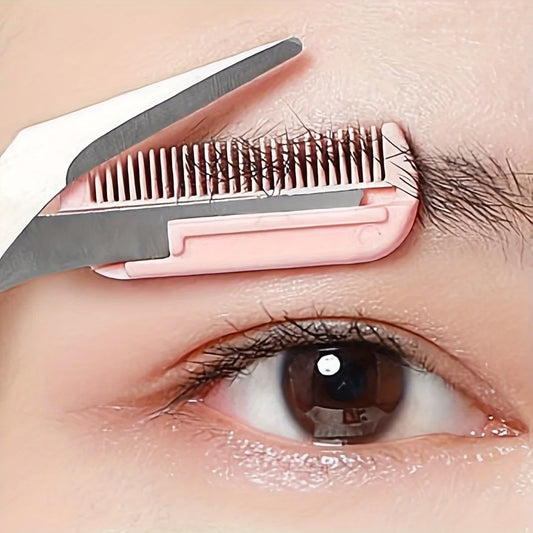 Precision Pink Eyebrow Trimming Scissors with Comb