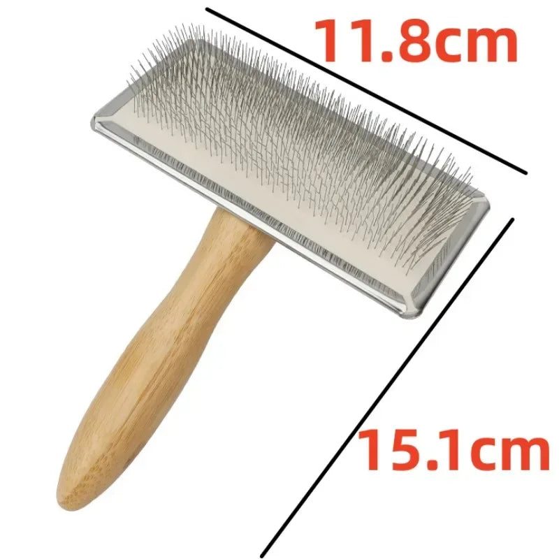 Dog Comb Solid Wood Dog Brush Pet Hair Remover Massage Cat Brush Pet Grooming Stainless Steel Combs for Cats Hair Knot Opening - Urbizia