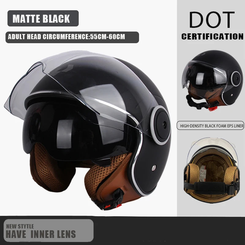 DOT Certified Vintage Open Helmet Motorcycle Open Face Helmet Retro 3/4 Helmet Cruise Casco Casque Moto Men Women