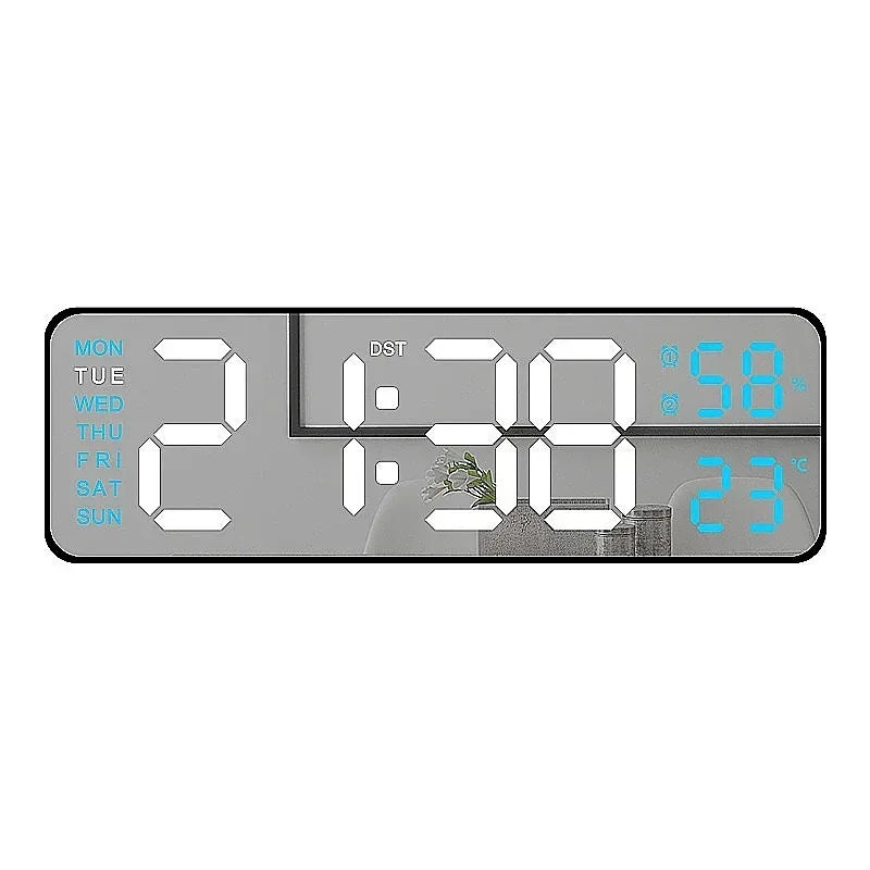 9 Inch Large Digital Wall Clock USB Powered TEMP Humidity Week Auto Dimmer DST Table Clock 12/24H Electronic LED Alarm Clock - Urbizia