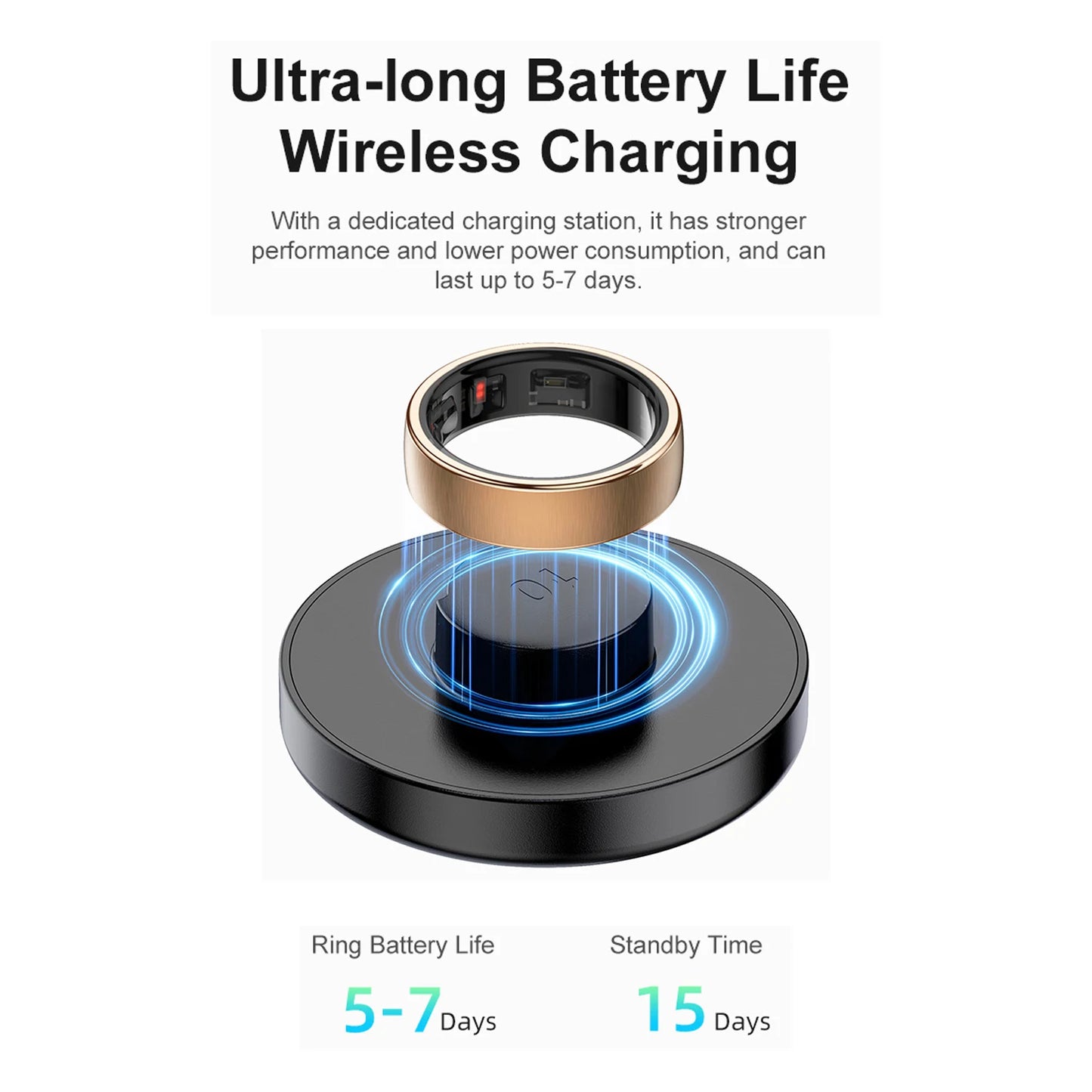 Uhoofit R10 Smart Ring with Charging Dock Men Women Health Sleep Heart Rate Monitoring IP68 & 5ATM Waterproof Multi-sport Mode