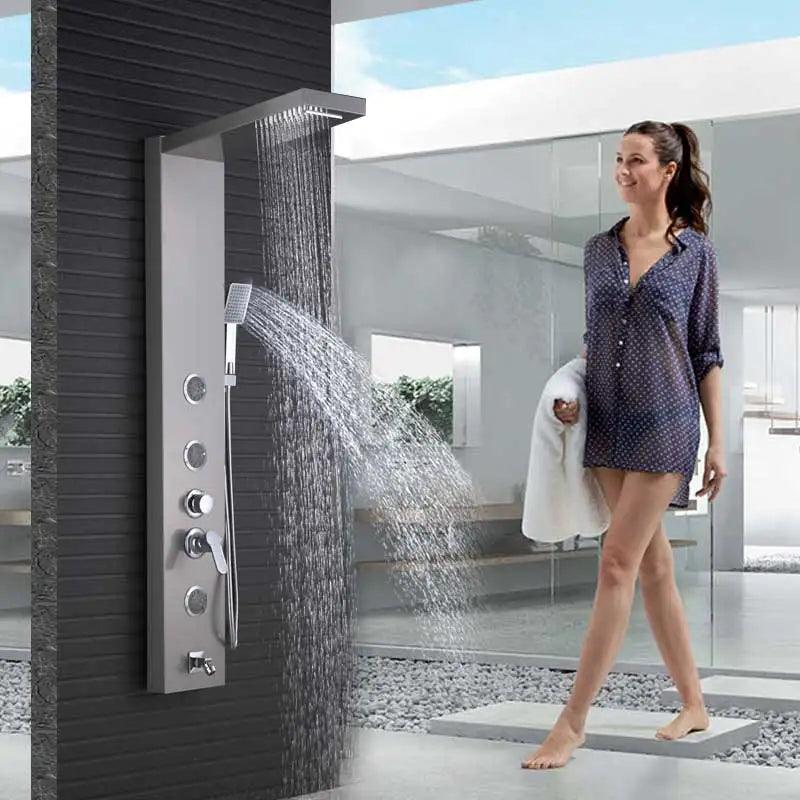 Luxury LED Shower Panel SPA Massage Jet Shower Faucet Bathroom Waterfall Rain Shower Column System Faucet Bathoom