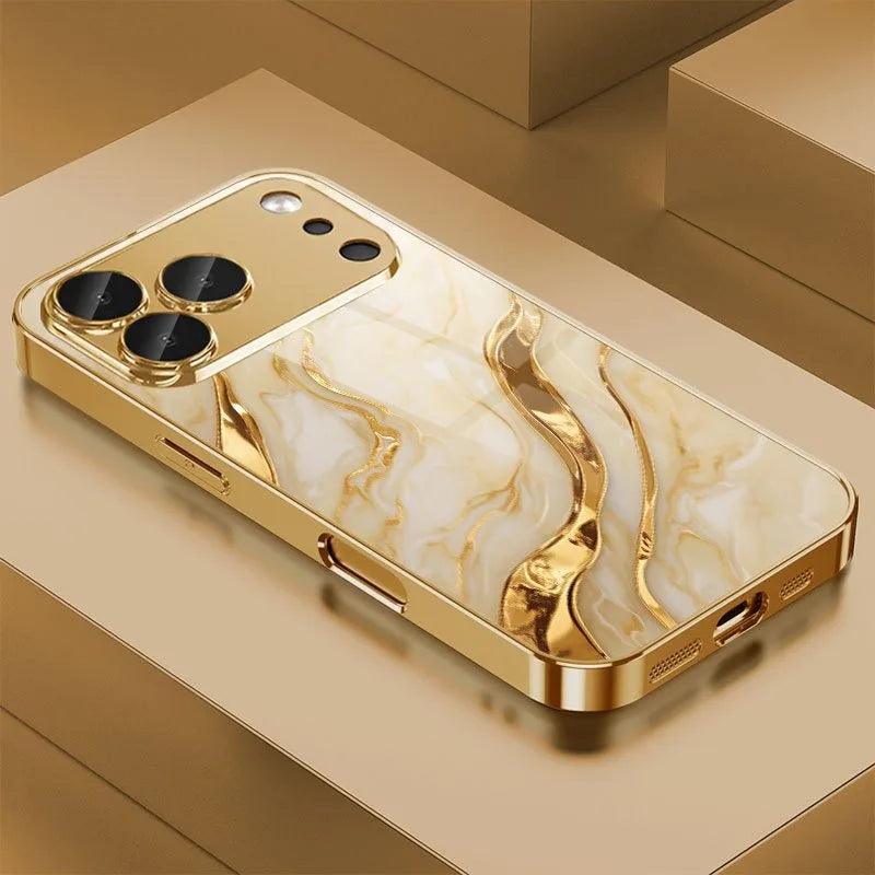 iPhone Golden Marble Glass Case – Full Coverage