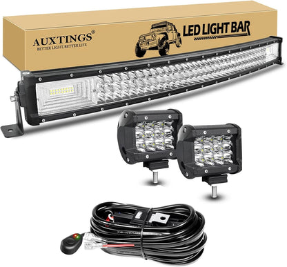7D 22 - 52in Curved 270W-675W Off Road LED Light Bar with 2x36W Work Light Wire Kit 12V 24V Led Bar for Car Jeep Truck 4x4 Boat
