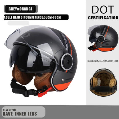 DOT Certified Vintage Open Helmet Motorcycle Open Face Helmet Retro 3/4 Helmet Cruise Casco Casque Moto Men Women