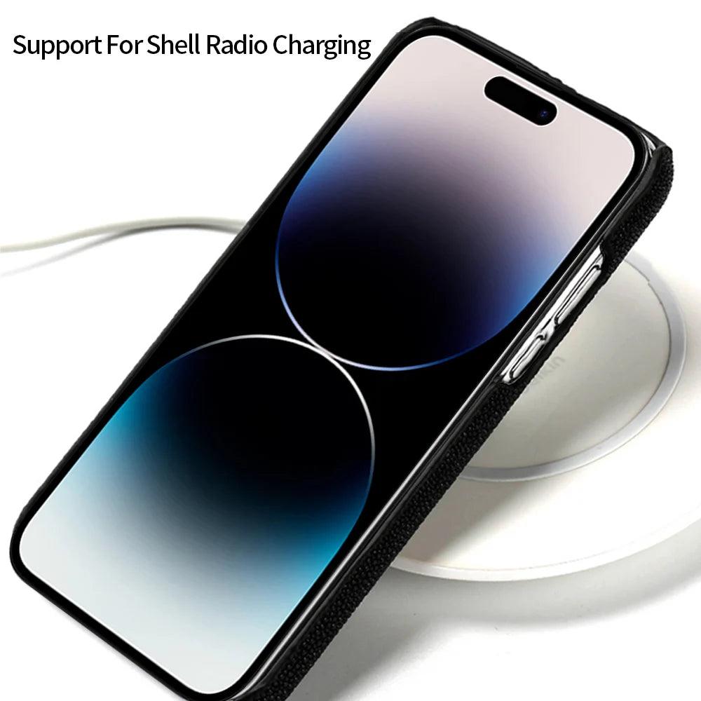 Genuine Stingray Leather Phone Case for iPhone 17 Pro Max Air 16 15 11 12 13 14 Pro Max Plus 15Pro 17Pro 16pro Luxury Back Cover
