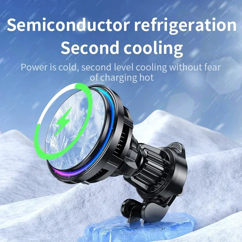 Ice Cooling Magnetic Wireless Car Charger Fast Charging Station for iPhone15 14 13 12 Pro Max 15W Magnet Car Phone Holder Stand - Urbizia