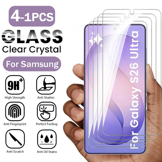 4-1Pcs 9H Tempered Glass For Samsung Galaxy S 26 S26 Ultra Plus S26Ultra S26+ 5G Unlock Screen Protector Explosion-Proof HD Film