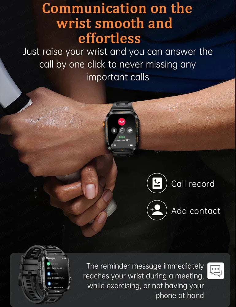 Outdoor Smartwatch Men GPS Sports 800mAh Battery Bluetooth Call Health 1.96-inch Screen Flashlight 3ATM Waterproof Smart Watch - Urbizia