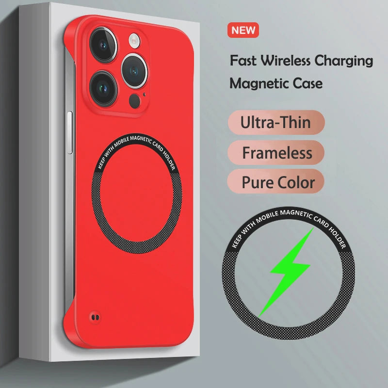 Luxury Ultra Slim Magnetic Frameless Solid Color Phone Case for Magsafe iPhone 13 12 Mini 11 Pro XR X XS Max Shockproof Cover