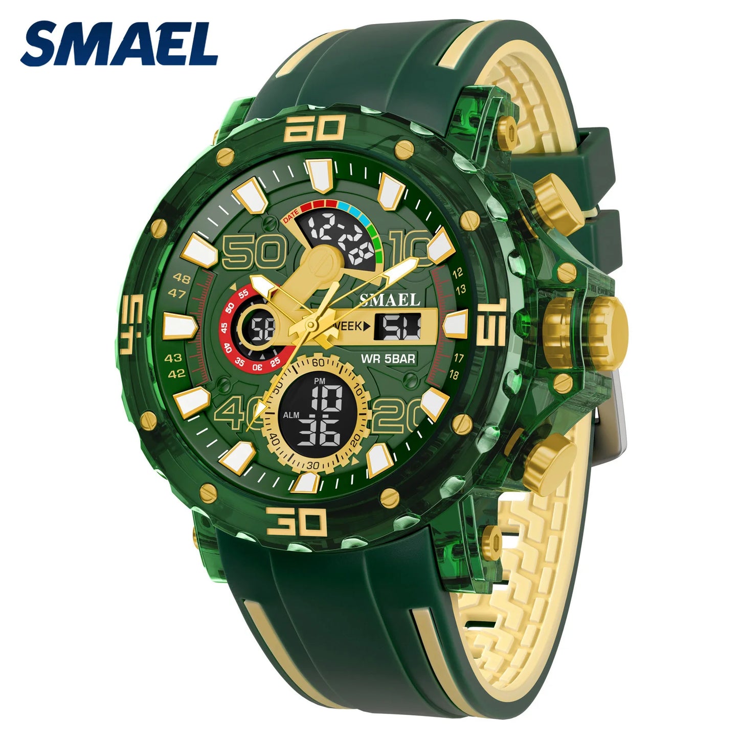 SMAEL 8136 50M Waterproof Military Watch for Men - LED Backlight Alarm Chronograph Stopwatch Shockproof Outdoor