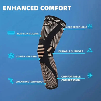 1pc/2pcs Copper Compression Knee Sleeves, Stretchable Full Leg Support Knit Fabric Knee Brace Breathable