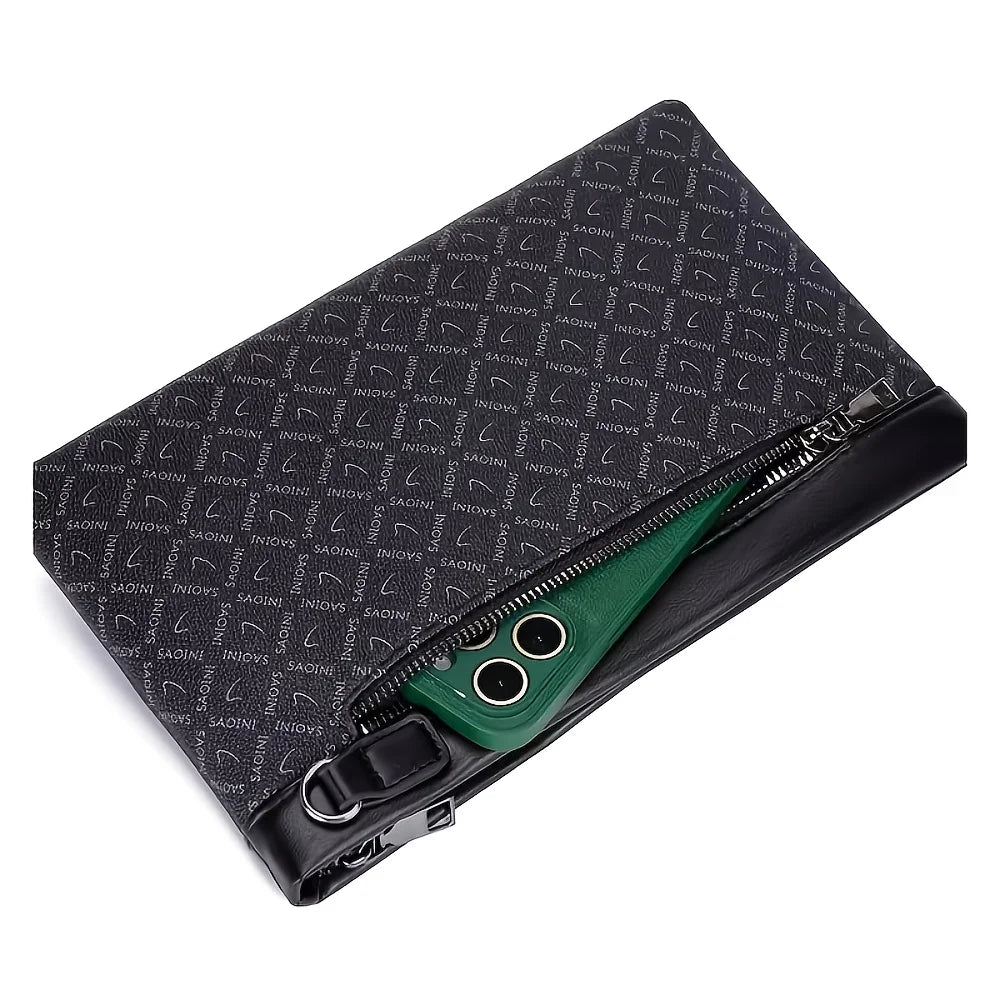 European and American Fashion High-End Men's Clutch Bag, Lion Head Metal Buckle Decorative Handbag for Business Casual Envelope