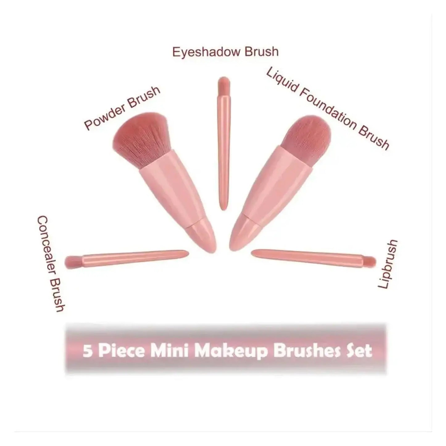 5-Piece Mini Travel Makeup Brush Set with Case and Mirror