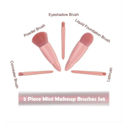 5-Piece Mini Travel Makeup Brush Set with Case and Mirror
