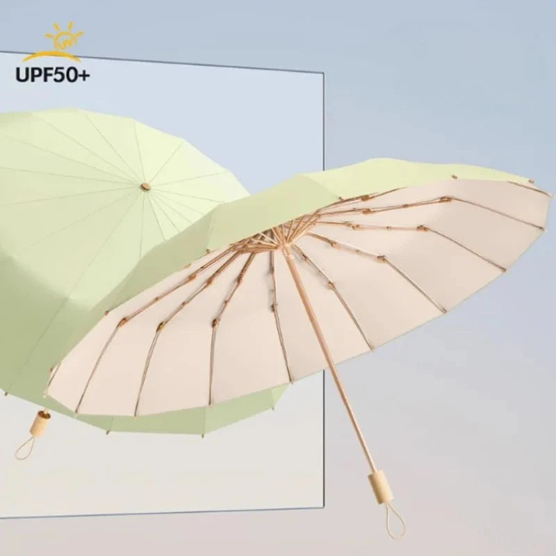 UV UPF50+ Protection Folding Sun Umbrella Women, Windproof 16 Bone, Color Glue Sun Protection Parasol Rain and Shine Umbrellas
