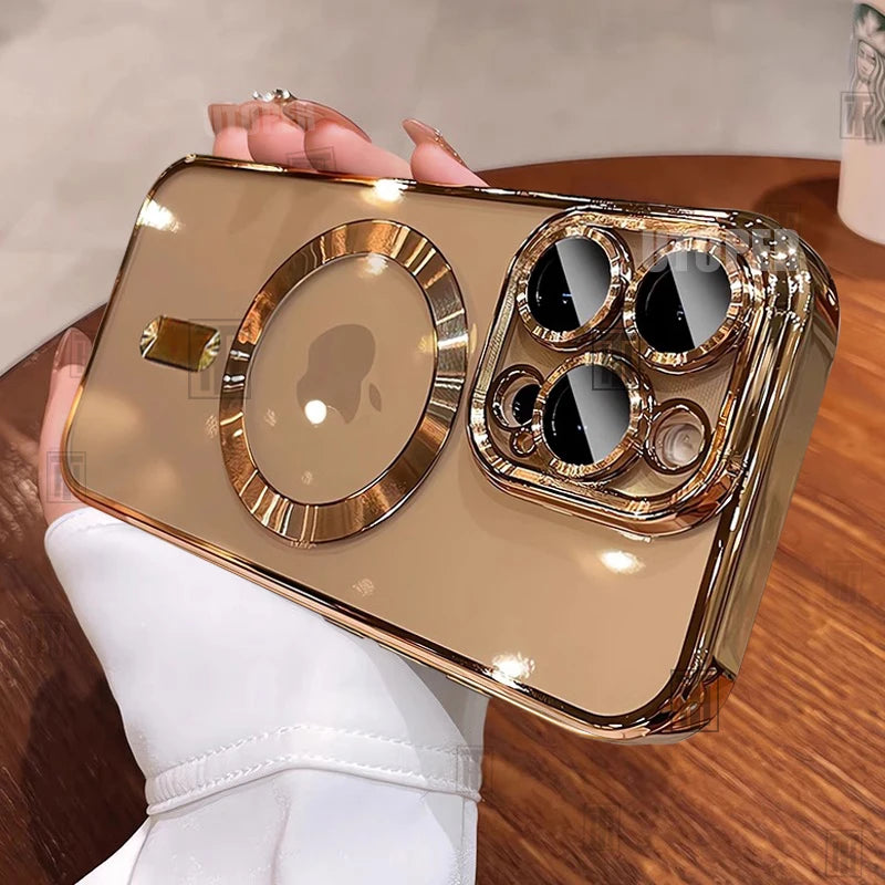 Desert Gold Case for iPhone 17 Air 16 15 14 13 12 11 Pro Max Plus, Clear Magnetic Lens Protection Soft Case