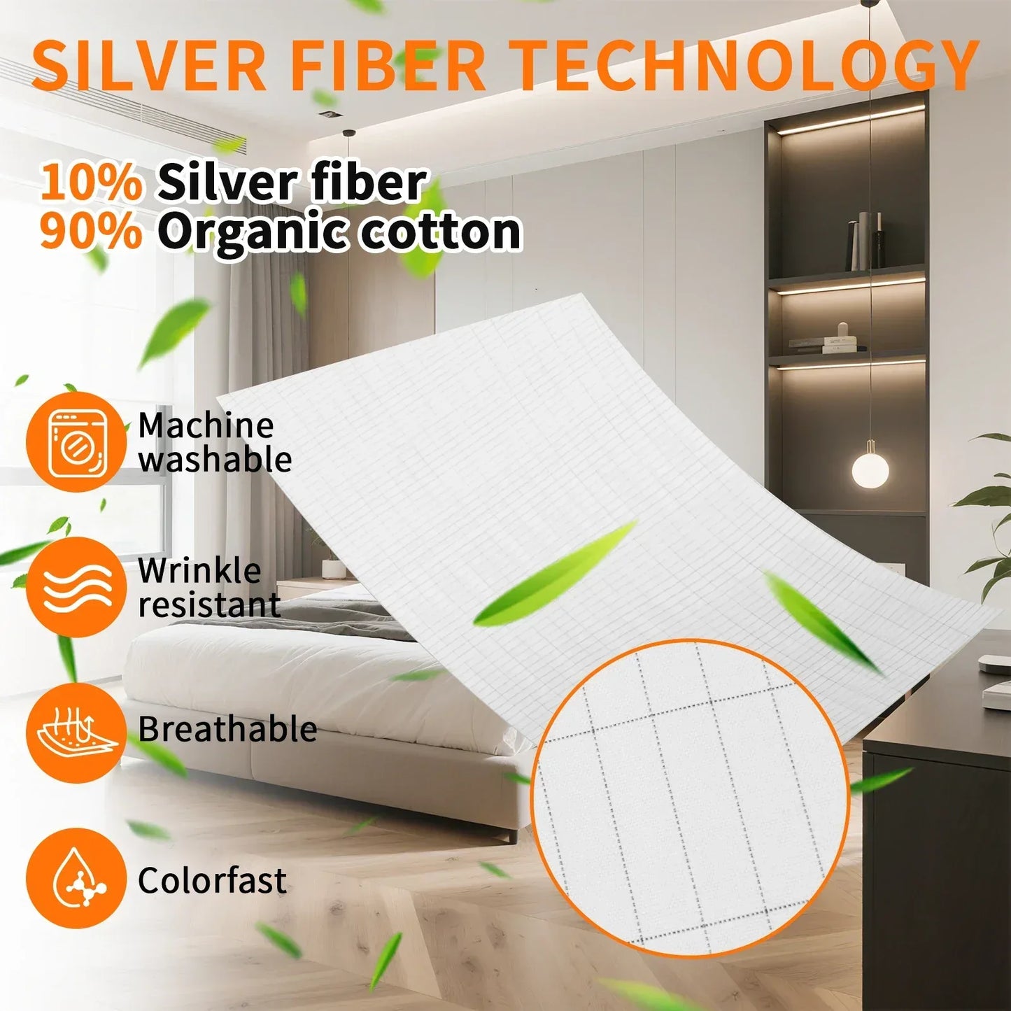 10% Silver Fiber Grounding Sheet – Organic Cotton Flat Bedsheet with Grounding Cord - Urbizia