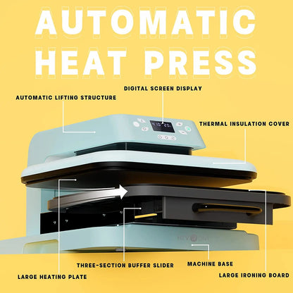 HTVRONT 15x15in 1500w Automatic Heat Press Machine  Digital T-shirt Transfer Sublimation Print Vinyl Sublimation for T-shirt Bag