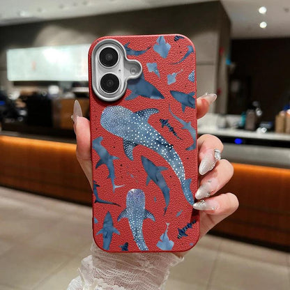 Whale Printed Leather Texture TPU Case for iPhone Series