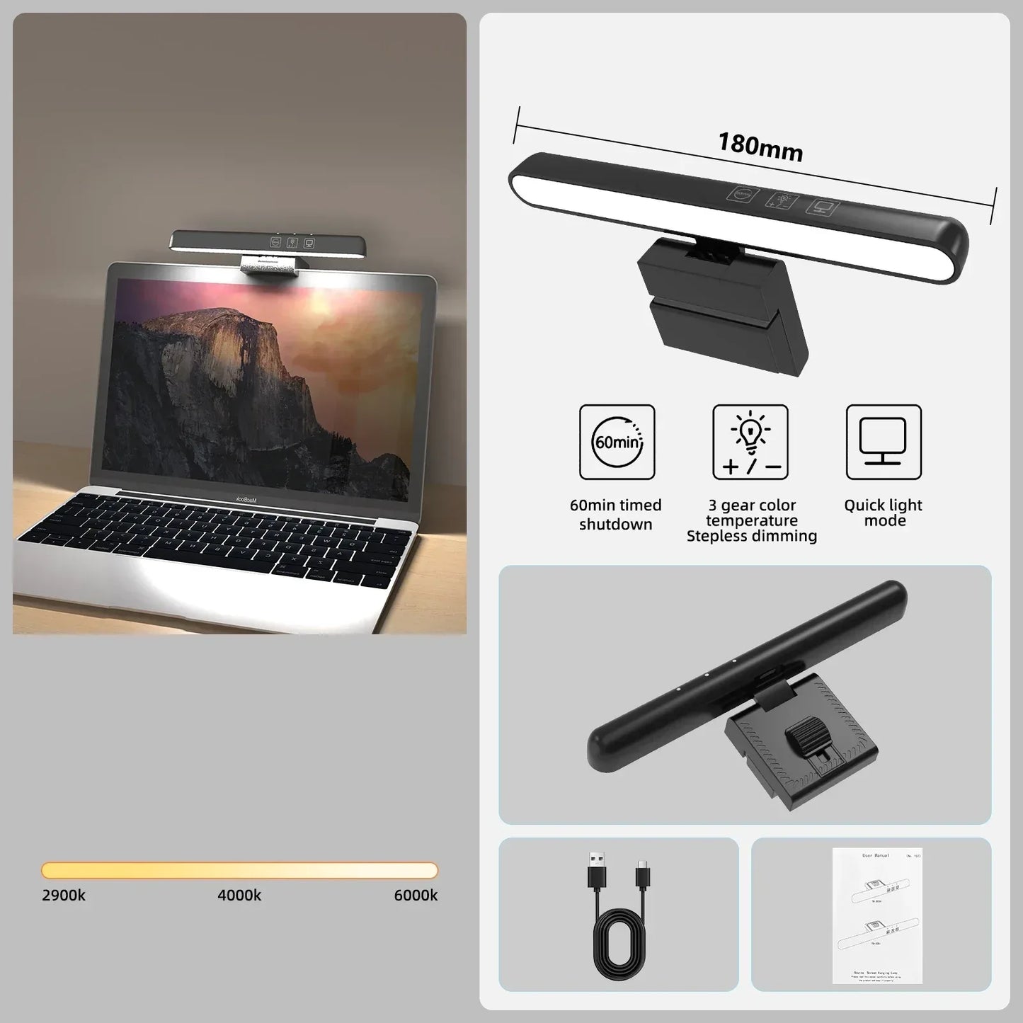 USB Stepless Dimming Screen Hanging Lights Curved Screen Monitor Light Bar RGB Background Atmosphere Desk Lamp Monitor Light Bar - Urbizia