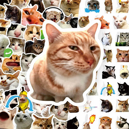 10/50/100pcs Funny Cat Meme Cartoon Stickers Waterproof DIY Laptops Water Bottles Phones Cute Animal Decals Toys Gifts