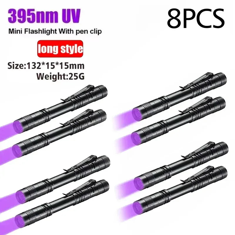 UV Flashlight 395nm Ultraviolet Torch With Pen Clip Portable AAA Batteries Used Violet Light Pet Urine Scorpion Detector UV Lamp - Urbizia