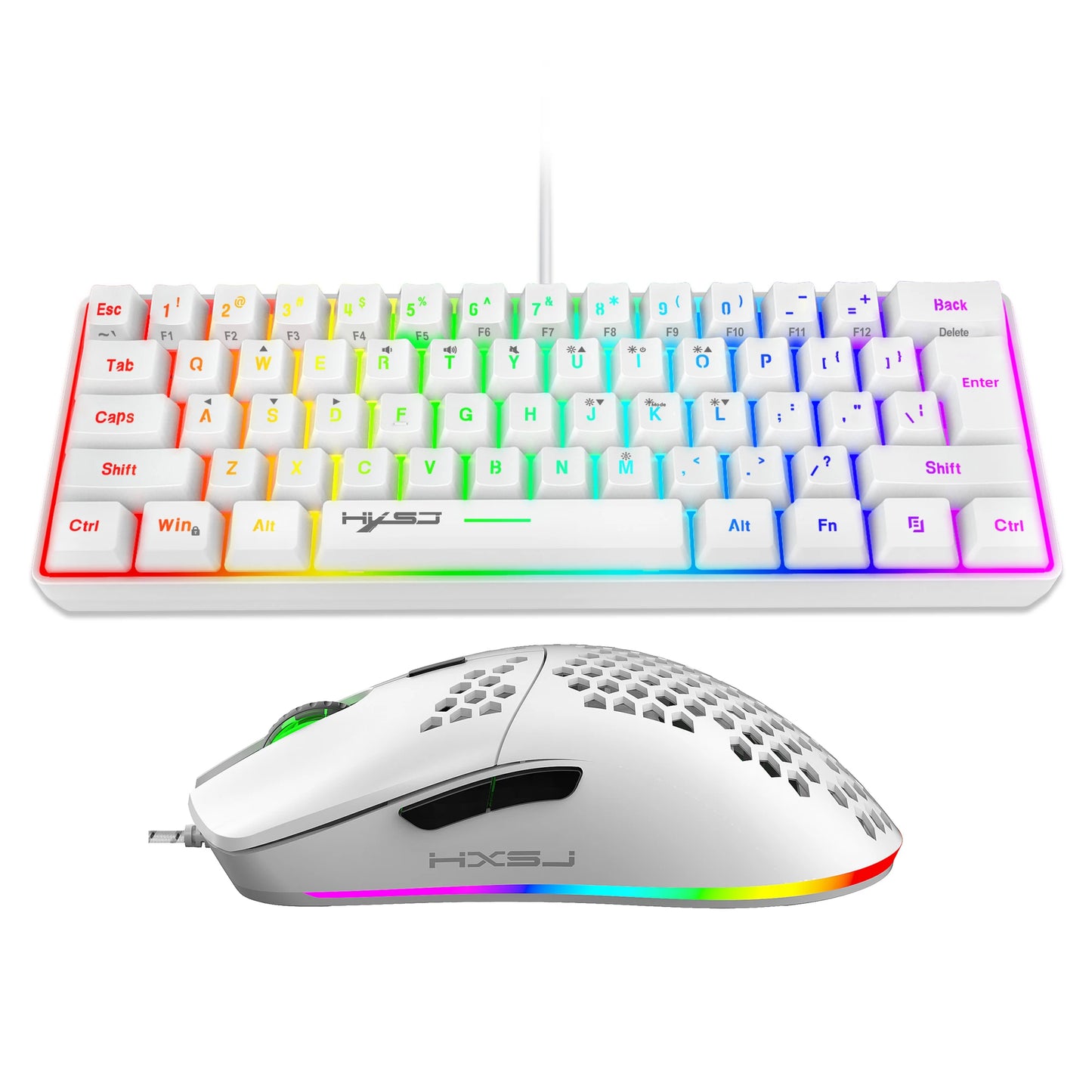 Hot selling HXSJ 61 keys V700 RGB luminous mechanical feel keyboard and mouse combos gaming set for computer game