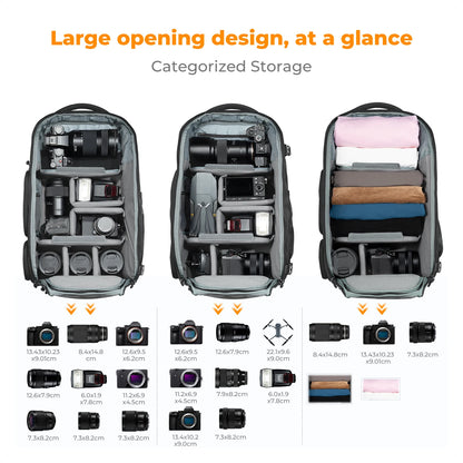 K&F CONCEPT 32L/25L Large Camera Backpack for Canon Sony DJI DSLR/SLR Camera Bag Case 15" Laptop with Tripod Strap and Raincover