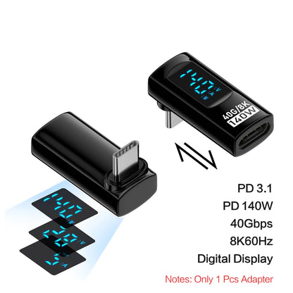 90 Degree USB C Adapter Right Angle U Shape Type C Adapter 40Gbps Data Transfer PD 140W USB4.0 8K 60Hz Video for Thunderbolt 3/4