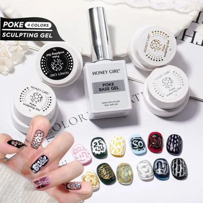 Creative Nail Art  poke Gel with Special Base Coat, Black/White Silvery Golden  for DIY Multi-Style Designs,  Holiday Gift