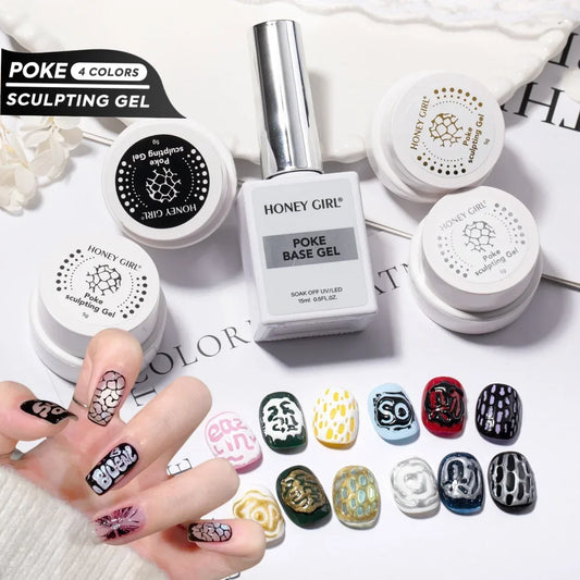 Creative Nail Art  poke Gel with Special Base Coat, Black/White Silvery Golden  for DIY Multi-Style Designs,  Holiday Gift