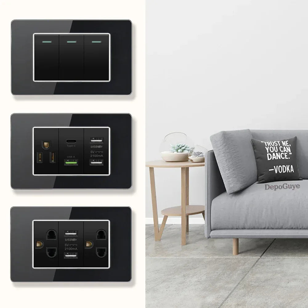 American Thai Standard USB Type-C 20W Fast Charging Power Outlet,Mexico with Smart usb c 3A Socket Wall Electric Light Switch - Urbizia