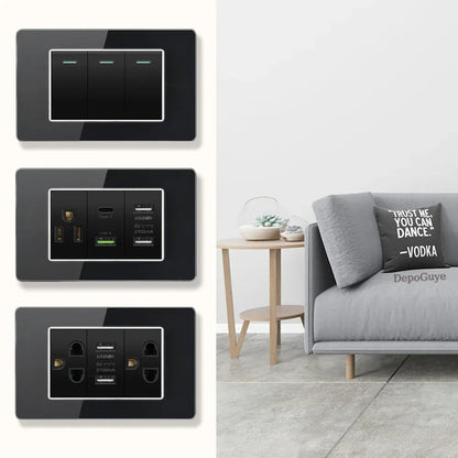 American Thai Standard USB Type-C 20W Fast Charging Power Outlet,Mexico with Smart usb c 3A Socket Wall Electric Light Switch - Urbizia