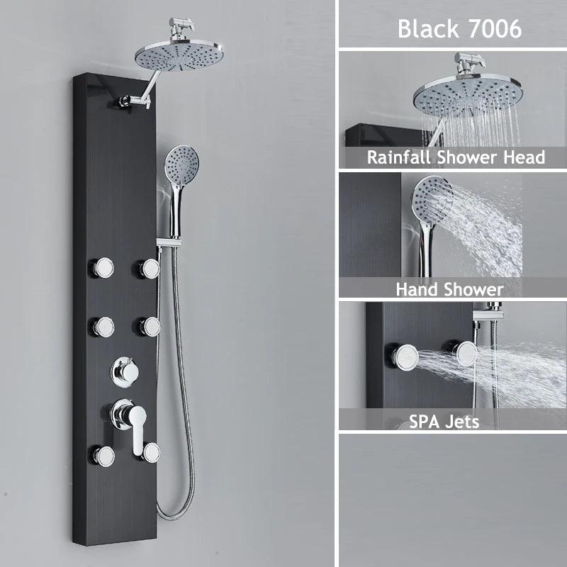 Luxury LED Shower Panel SPA Massage Jet Shower Faucet Bathroom Waterfall Rain Shower Column System Faucet Bathoom